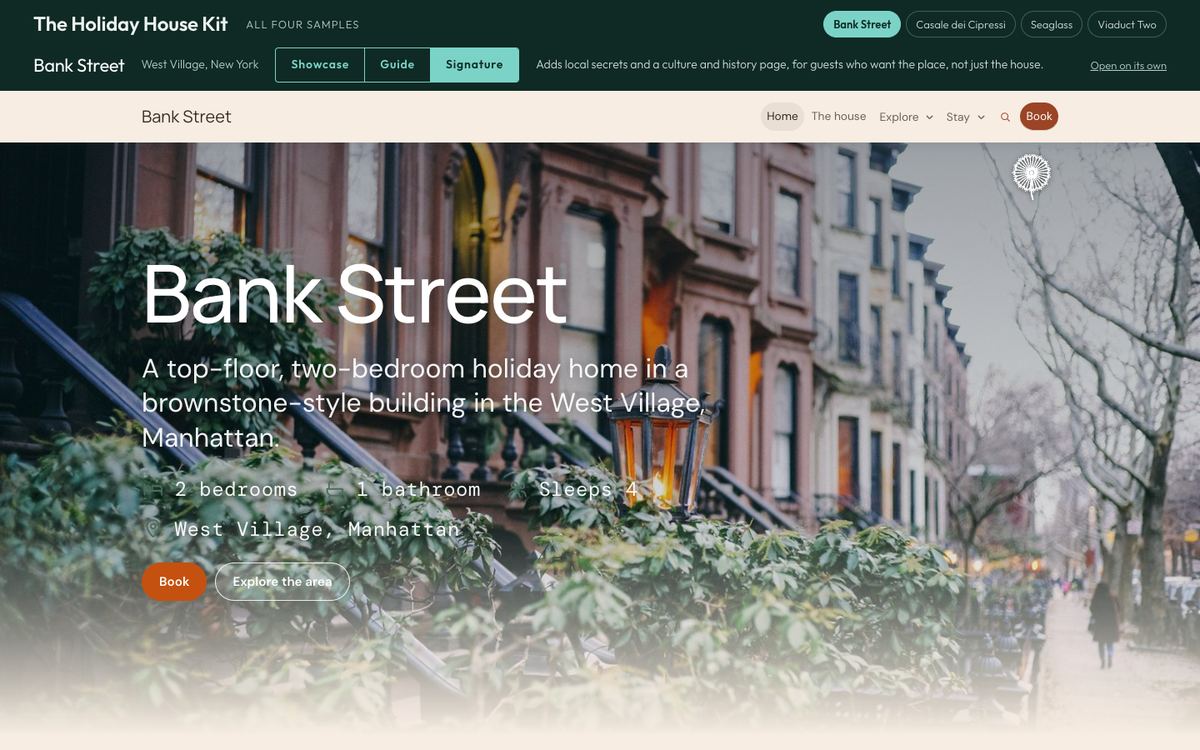 Bank Street sample site: a brownstone street in the West Village